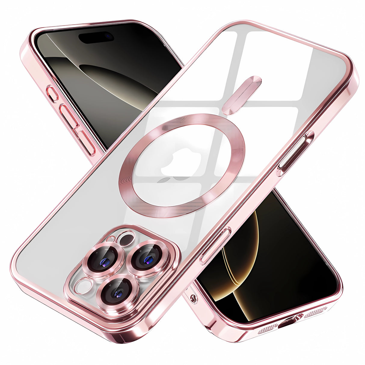Protective Case Bervolo® MagSafe, Compatible with iPhone 16 Pro Max, Transparent, Anti-Yellowing, Shock-Resistant, Scratch-Resistant, Reinforced Edges, Rose Gold