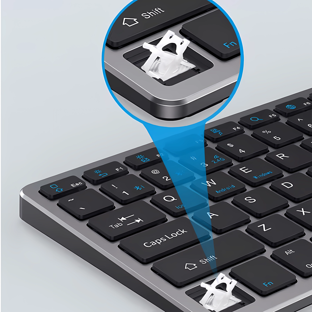 Set Tastatură Slim & Mouse Wireless Bervolo® Essential, Triplă Conectivitate, Reîncărcabile Type-C, Bluetooth & USB, Ultra-Slim, Compatibil Windows/Mac/Android/iOS, 78 Taste Silențioase, Gri Antracit