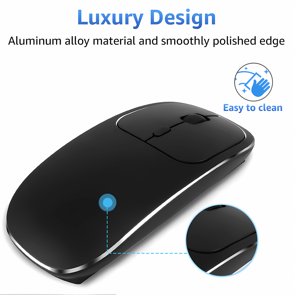 Mouse Dual Wireless Bervolo® Metal X, USB și Bluetooth 5.1, Reîncărcabil, Windows, Mac, Android, Baterie 600mAh, DPI Reglabil 800/1200/1600, Negru