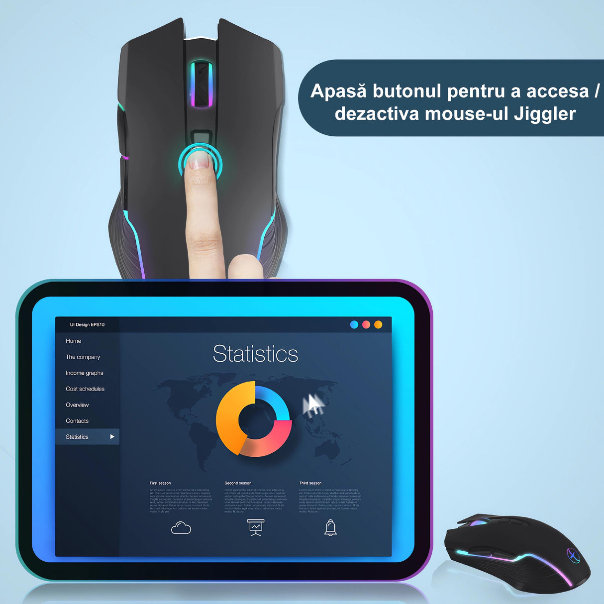 Bervolo® Office Mouse Jiggler, Simulates Cursor Movement, Undetectable, RGB, Plug & Play, Black