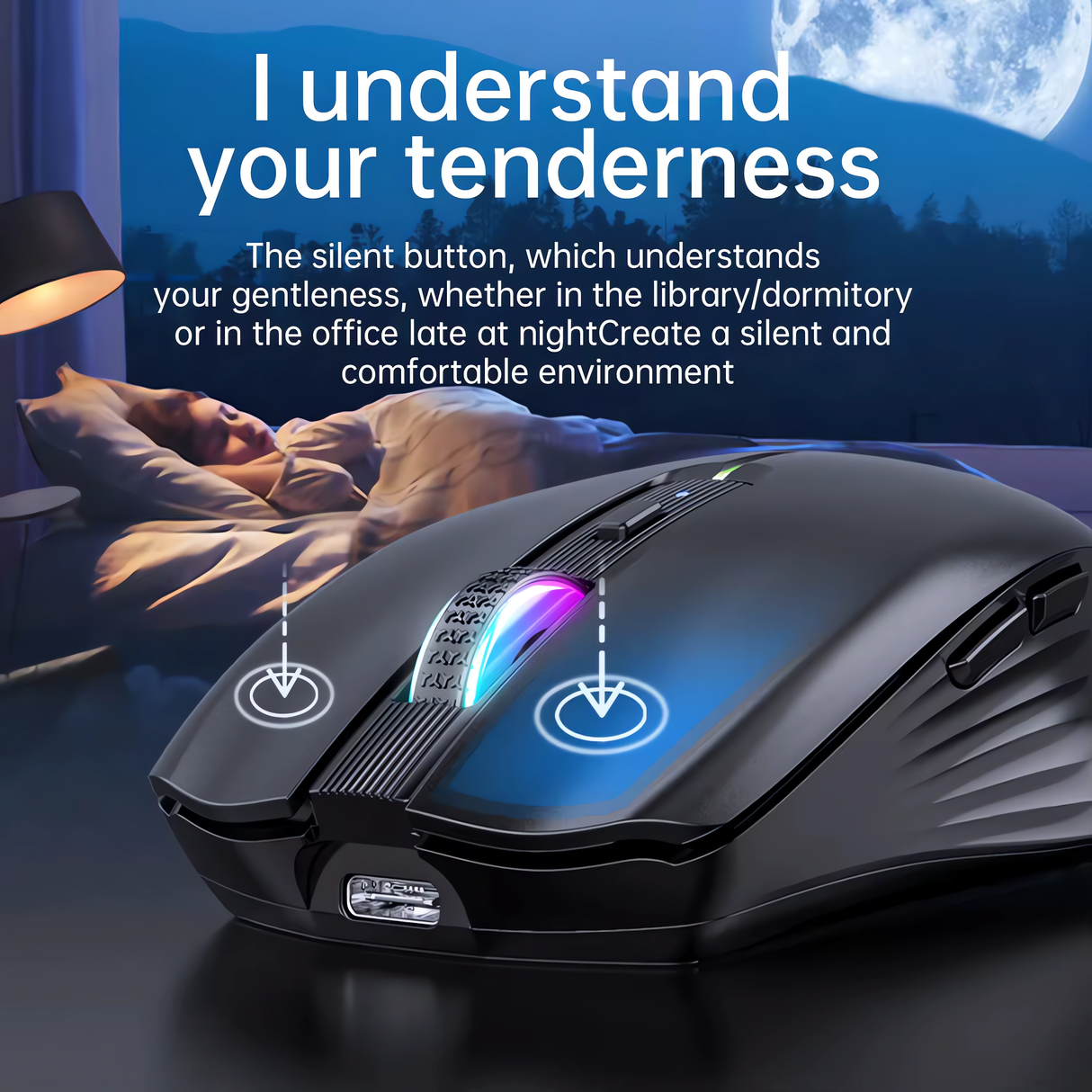 Bervolo® Nexus Pro Wireless Mouse, Simultaneous Connection to 3 Devices, Adjustable DPI, RGB Lighting, USB Type-C Rechargeable, Silent Click, Ergonomic, Black