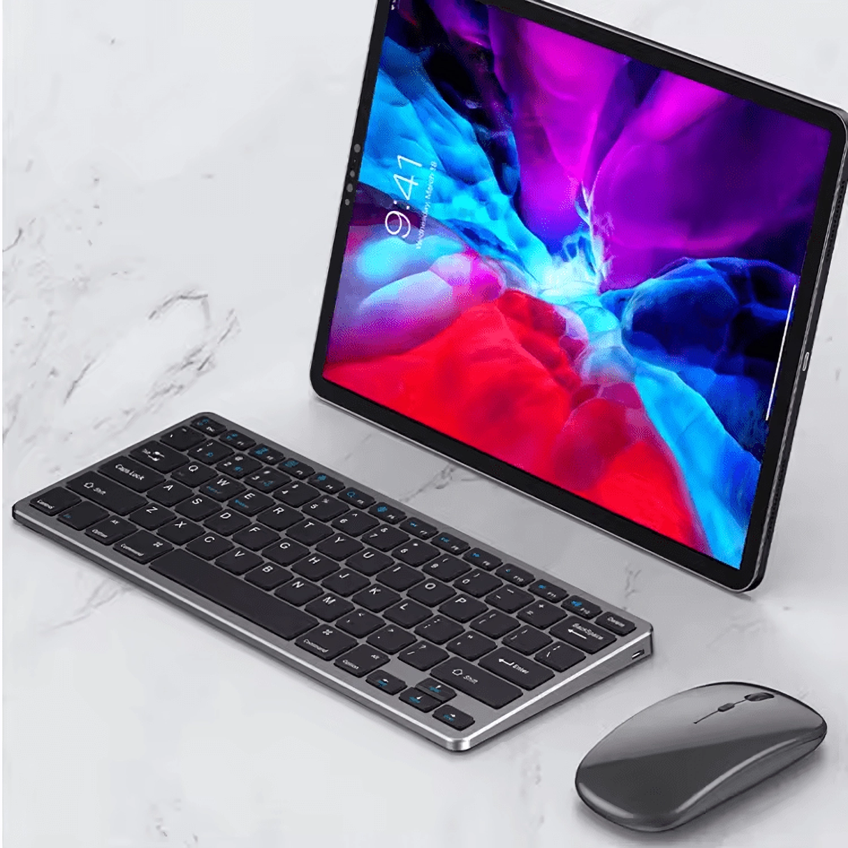 Set Tastatură Slim & Mouse Wireless Bervolo® Essential, Triplă Conectivitate, Reîncărcabile Type-C, Bluetooth & USB, Ultra-Slim, Compatibil Windows/Mac/Android/iOS, 78 Taste Silențioase, Gri Antracit