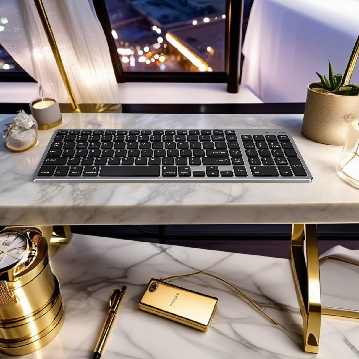 Bervolo® Újratölthető Bluetooth Billentyűzet – Scissor Switch, Multimédiás Billentyűk, Univerzális Kompatibilitás, Windows/Mac/iOS/Android, fekete