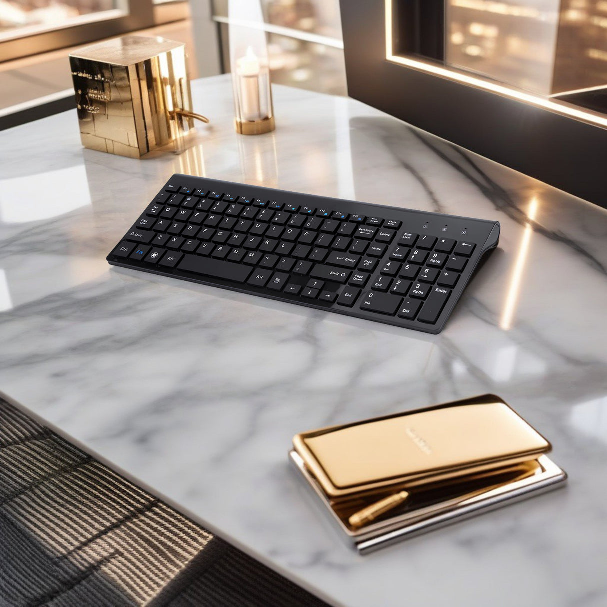 Set Universal Combo Tastatură și Mouse Premium Bervolo®, Wireless 2.4G, Click Scissor Switch, Versiune US, Negru