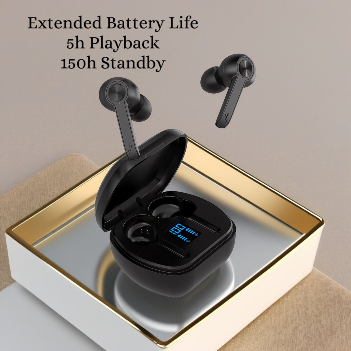 Căști Bervolo Wat Pro Max, Bluetooth 5.3, Anulare Activă a Zgomotului (ANC), Anulare a Zgomotului Ambiental (ENC), Mod Transparență, Latență Redusă, Carcasă LED, Control Tactil, Negru