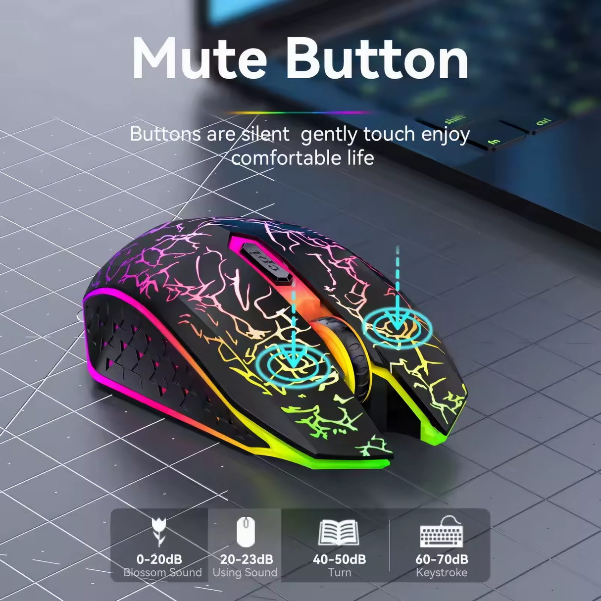 Mouse Gaming Wireless Bervolo® Spider, Dual Mode Bluetooth 5.2 & 2.4GHz, RGB, 6 Butoane Silențioase, DPI 1600, Reîncărcabil Type-C, Compatibil Windows, MacOS, Linux, Ergonomic, Negru