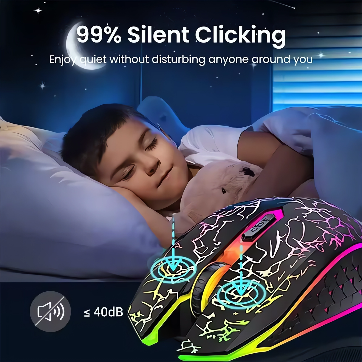 Mouse Gaming Wireless Bervolo® Spider, Dual Mode Bluetooth 5.2 & 2.4GHz, RGB, 6 Butoane Silențioase, DPI 1600, Reîncărcabil Type-C, Compatibil Windows, MacOS, Linux, Ergonomic, Negru