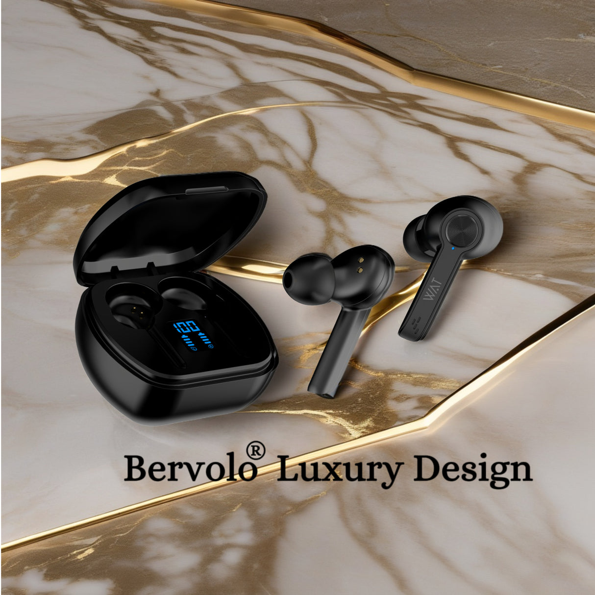 Căști Bervolo Wat Pro Max, Bluetooth 5.3, Anulare Activă a Zgomotului (ANC), Anulare a Zgomotului Ambiental (ENC), Mod Transparență, Latență Redusă, Carcasă LED, Control Tactil, Negru