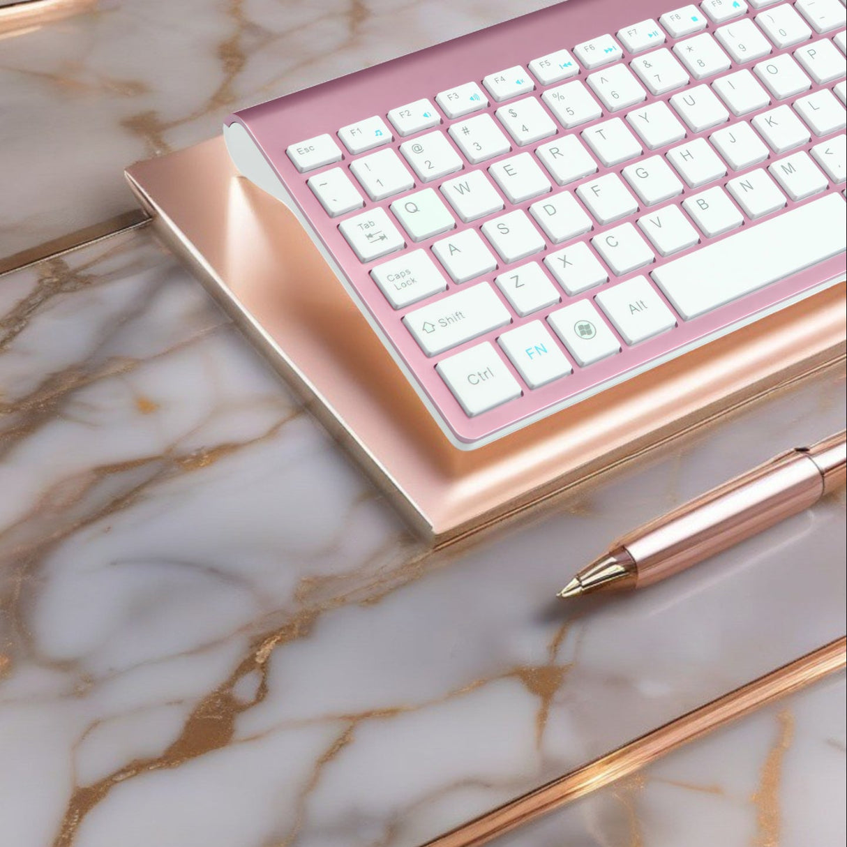 Set Universal Combo Tastatură și Mouse Premium Bervolo®, Wireless 2.4G, Click Scissor Switch, Versiune US, Rose Gold